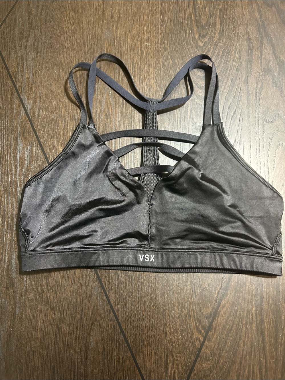 Victoria's Secret Black Satin Strappy Bralette with Logo Band